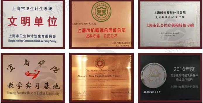 上海时光整形外科医院荣誉证书