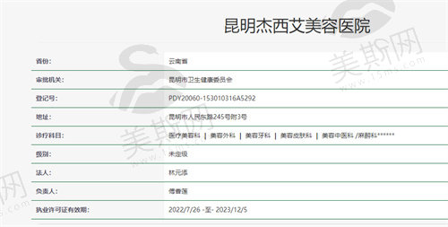 昆明杰西艾美容医院资质