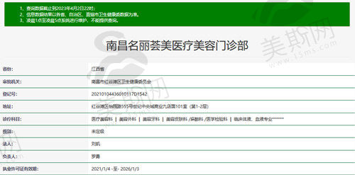 南昌名丽荟美医疗美容门诊部卫健委示意图