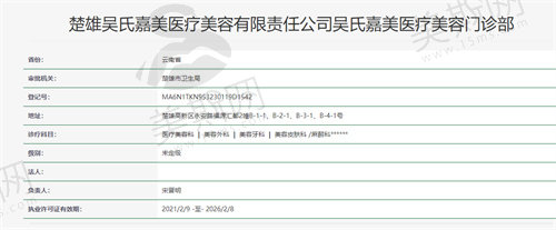 楚雄吴氏嘉美医疗美容门诊部资质