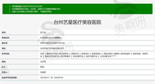 台州艺星医疗美容医院资质截图