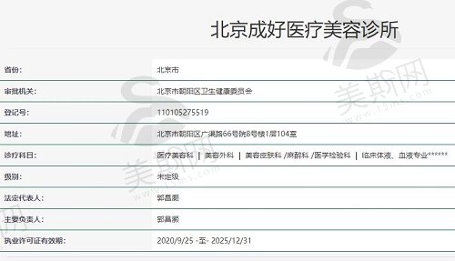 北京成好医疗美容诊所资质