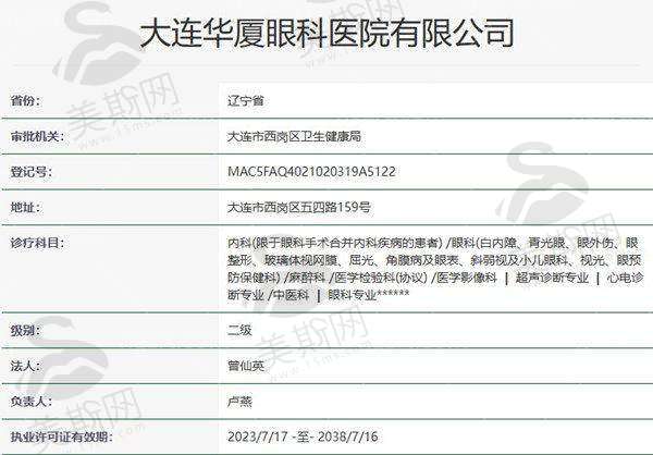 大连华厦眼科医院地址电话
